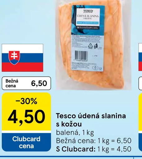 Tesco údená slanina s kožou balená