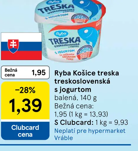 Ryba Košice treska treskoslovenská s jogurtom