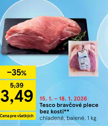 Tesco bravčové pliecko bez kosti chladené, balené