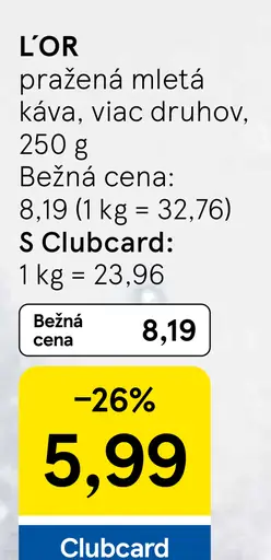 L’OR pražená mletá káva