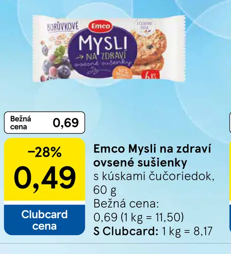 Emco Mysli na Zdraví Ovsené sušienky s kúskami čučoriedok