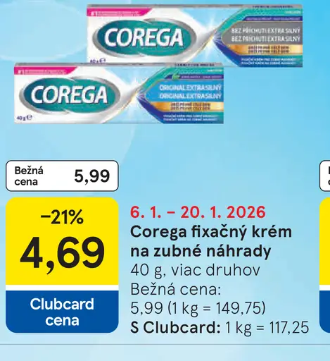 Corega Fixačný krém na zubné náhrady bez príchuti extra silný