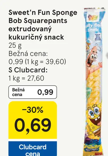 Sweet'n Fun SpongeBob SquarePants extrudovaný kukuričný snack