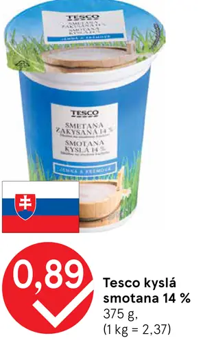 Tesco kyslá smotana 14 %