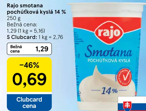 Rajo Smotana pochúťková kyslá 14%
