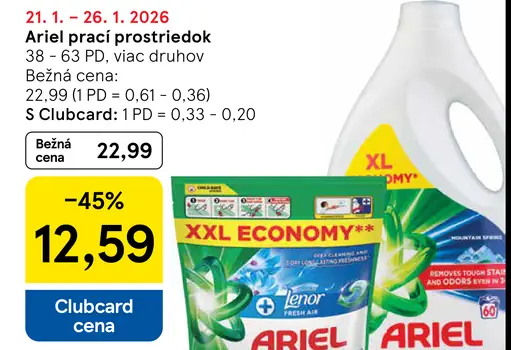 Ariel prací prostriedok viac druhov 38–63 PD
