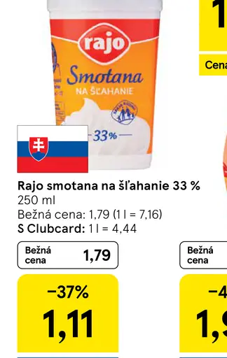 Rajo Smotana na šľahanie 33%