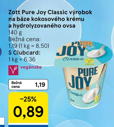 Zott Pure Joy Classic výrobok na báze kokosového krému a hydrolyzovaného ovsa