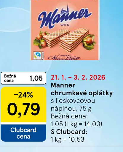 Manner chrumkavé oplátky s lieskovcovou náplňou