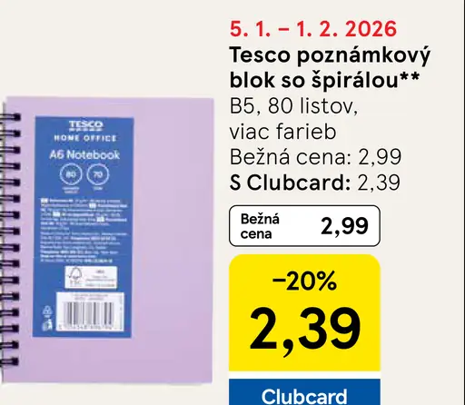 Tesco poznámkový blok so špirálou B5