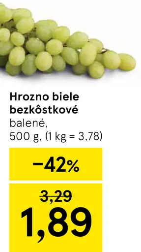 Hrozno biele bezkôstkové balené