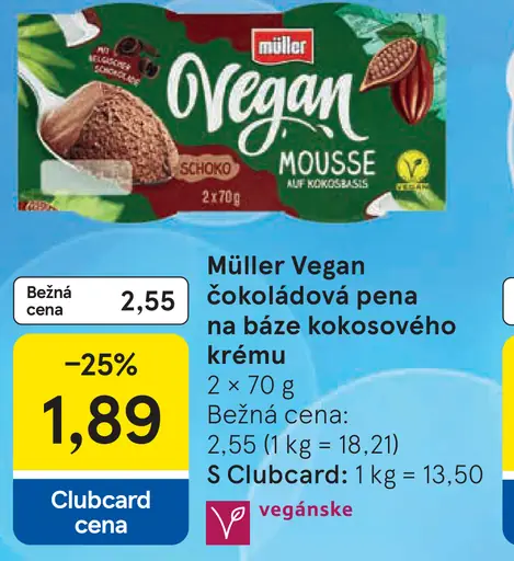 Müller Vegan čokoládová pena na báze kokosového krému (2 x 70 g)