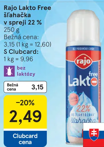 Rajo Lakto Free Šľahačka v spreji 22%
