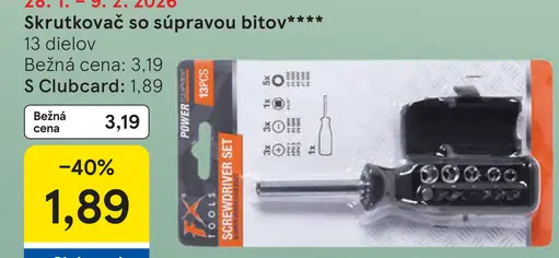 Skrutkovač so súpravou bitov 13 dielov