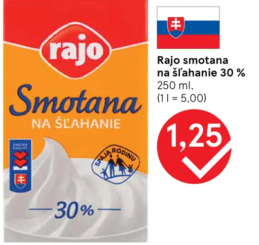 Rajo Smotana na šľahanie 30 %