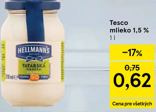 Tesco polotučné mlieko 1,5%