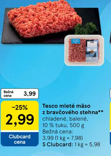 Tesco mleté mäso z bravčového stehna 10 % tuku