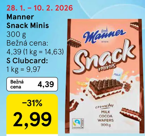 Manner Snack Minis oblátky v mliečnej čokoláde