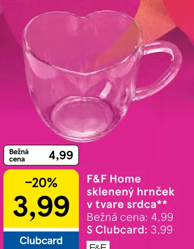 F&F Home sklenený hrnček v tvare srdca