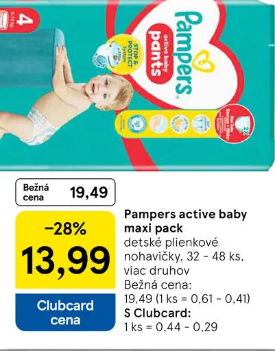Pampers active baby maxi pack detské plienkové nohavičky