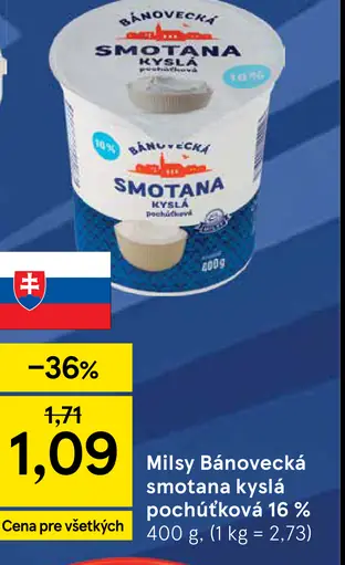 Milsy Bánovecká smotana kyslá pochúťková 16 %