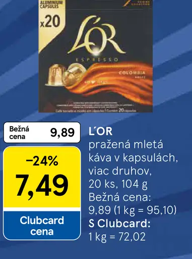 L'OR pražená mletá káva v kapsuliach