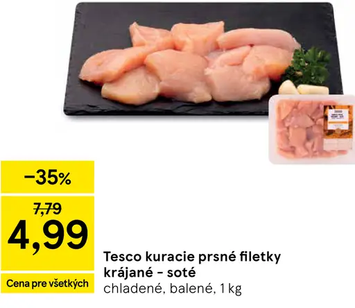 Tesco kuracie prsné filetky krájané soté chladené balené