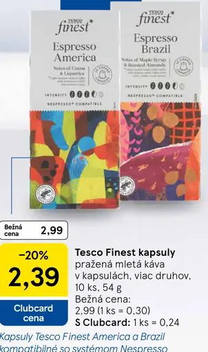Tesco Finest kapsuly pražená mletá káva v kapsulách Espresso America