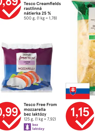 TESCO Free From Mozzarella bez laktózy