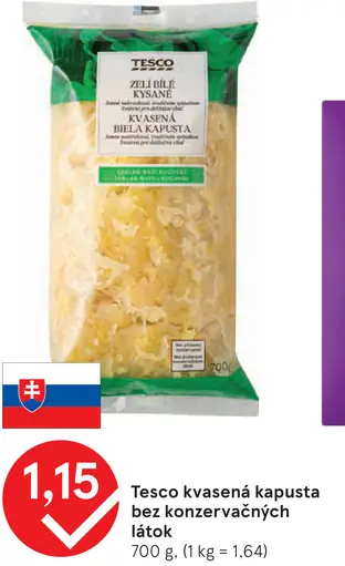 Tesco kysaná kapusta bez konzervačných látok