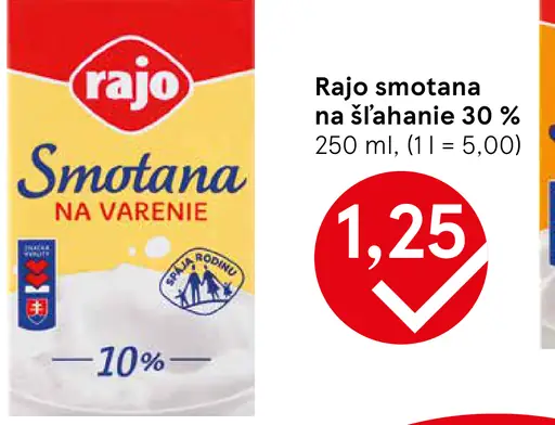 Rajo Smotana na šľahanie 30 %