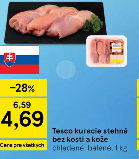 Tesco kuracie stehná bez kosti a kože