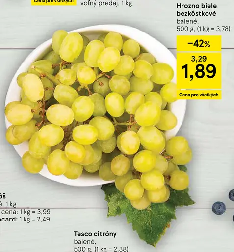 Hrozno biele bezkôstkové balené