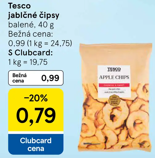 Tesco jablkové čipsy