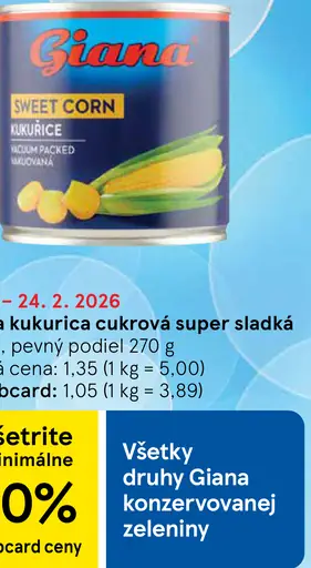 Giana kukurica cukrová super sladká konzervovaná zelenina
