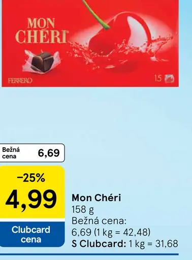 Mon Chéri čokoládové pralinky s likérom