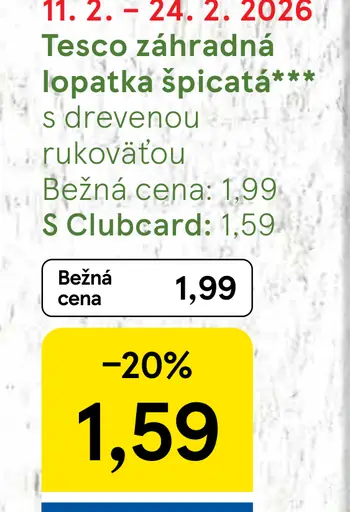 Tesco záhradná lopatka špicatá s drevenou rukoväťou