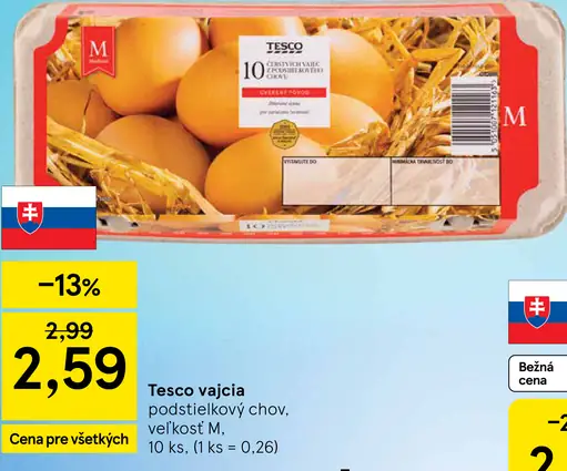 Tesco vajcia podstieľkový chov, veľkosť M
