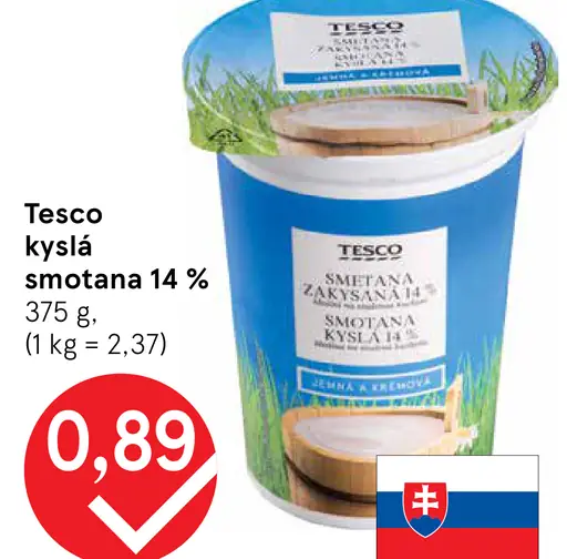 Tesco kyslá smotana 14 %