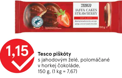 Tesco piškóty s jahodovým želé, polomáčané v horkej čokoláde