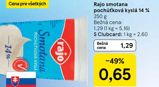 Rajo Smotana pochúťková kyslá 14%