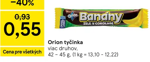 Orion Banány XXL čokoládová tyčinka s banánovou náplňou
