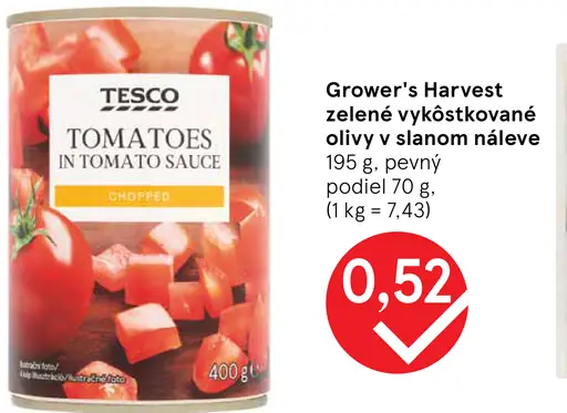 Grower’s Harvest zelené vykôstkované olivy v slanom náleve