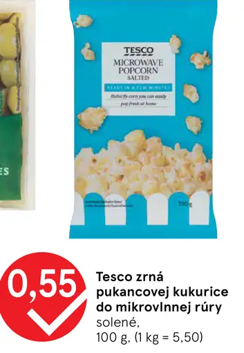Tesco zrná pukancovej kukurice do mikrovlnnej rúry
