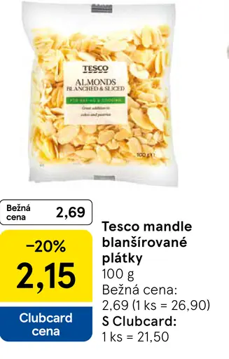 Tesco mandle blanšírované plátky