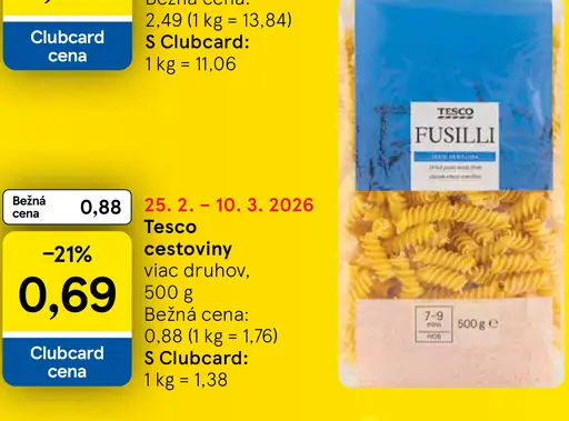 Tesco cestoviny viac druhov