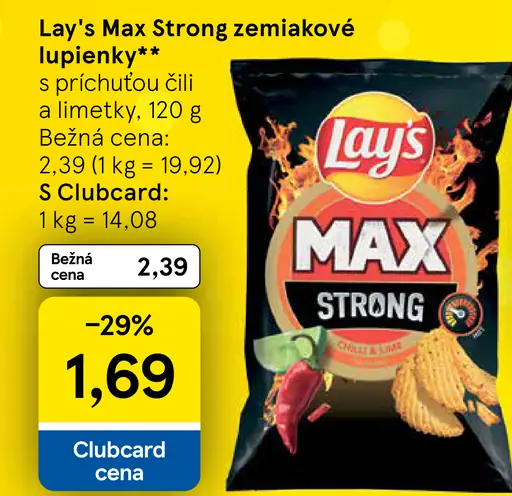 Lay's Max Strong vyprážané zemiakové lupienky s príchuťou chilli a limetky