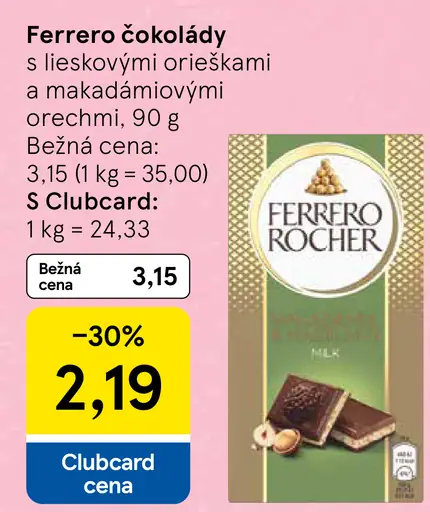 Ferrero čokolády s lieskovými orieškami a makadámiovými orechmi