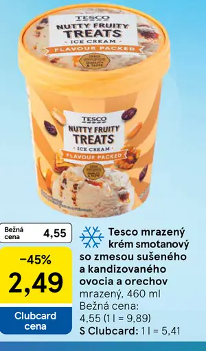 Tesco mrazený krém smotanový so zmesou sušeného a kandizovaného ovocia a orechov