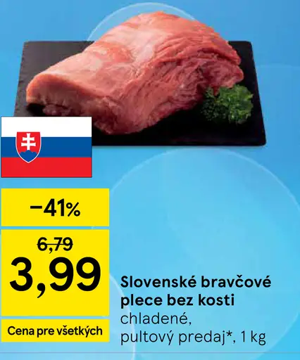 Slovenské bravčové plece bez kosti chladené pultový predaj